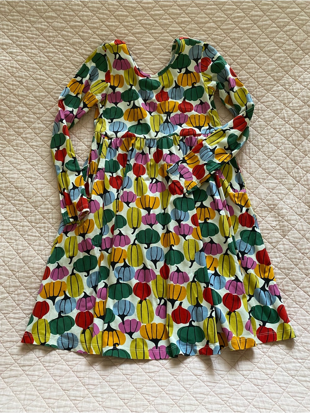Kids Long-Sleeve Multicolor Pumpkin Print Dress